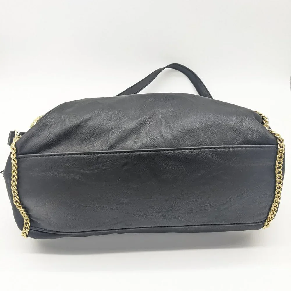 STEVE MADDEN Cheney faux-leather chain accent women's satchel crossbody - Black